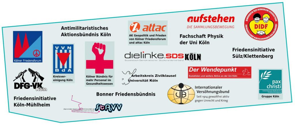 Logos der Unterstützer von Abrüsten statt aufrüsten! in Köln 2018