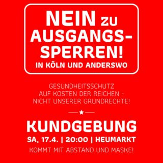 Aufruf zu Kundgebung - weiße Schrift auf rotem Grund
