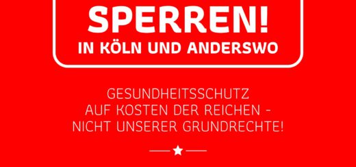 Aufruf zu Kundgebung - weiße Schrift auf rotem Grund