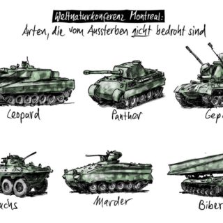 Sechs Skizzen von mit Tiernamen bezeichneten Militärpanzerfahrzeugen der Bundeswehr.