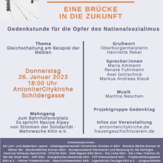 Flyer zur Gedenkveranstaltung am 26.1.2023 in Köln zum Tag der Befreiung des KZ Auschwitz