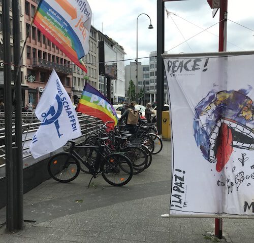 Infostand zum G7 Treffen in Hiroshima. Schluss mit der atomaren Bedrohung!