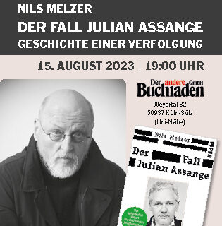 Einladungskarte: JOSEF TRATNIK LIEST: NILS MELZER DER FALL JULIAN ASSANGE GESCHICHTE EINER VERFOLGUNG