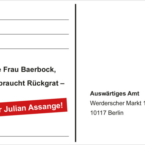 Freiheit für Julian Assange! Postkarte an Auswärtiges Amt
