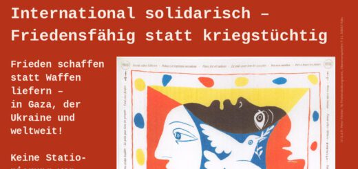 Aufruf des Kölner Friedensforums zum 1.9.2024 mit einer Grafik von Picasso "Friede allen Völkern"