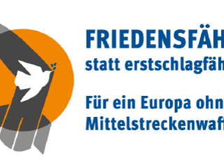 Logo der Initiative "Friedensfähig statt erstschlagfähig. Für ein Europa ohne Mittelstreckenwaffen.