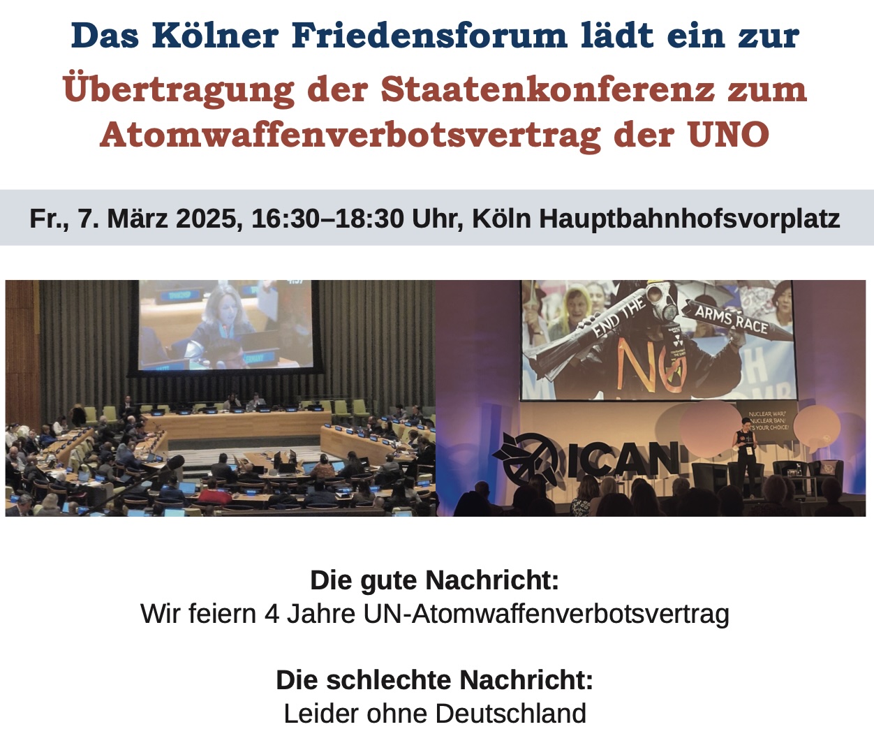 Flyer UN-Staatenkonferenz zum Atomwaffenverbotsvertrag, Übertragung am 7.3.2025 in Köln