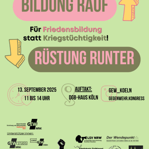 Plakat zur Demo Bildung rauf, Rüstung runter